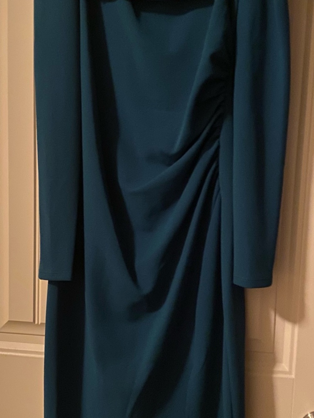 Premier Teal Long-Sleeve Ruched Midi Dress
